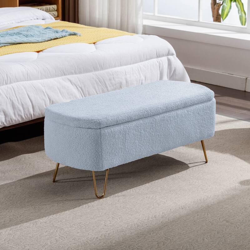 Oval Storage Ottoman Bench with Gold Legs by GDFStudio - 39.37"L x15.75"W x 15.50"H