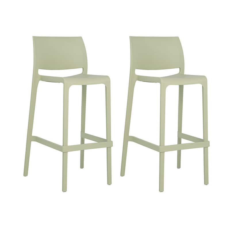 HomeRoots Set of Two 30" Green Heavy Duty Plastic Low Back Outdoor Bar Height Chairs