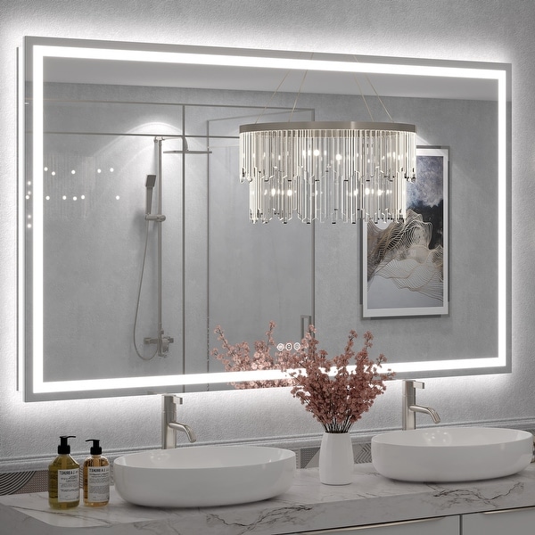 Large LED Bathroom mirror Tempered Glass Dimmable Anti-Fog Vanity