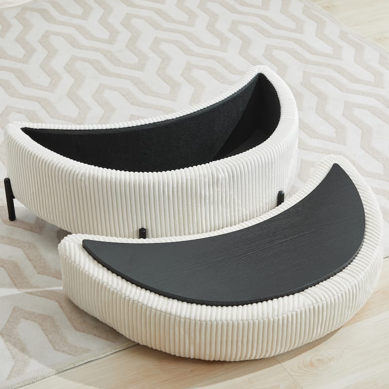 32.7" W Upholstered Half Moon Storage Ottoman Footrest Footstool