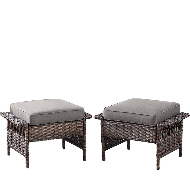 Outside Wicker Ottoman Footstools Set
