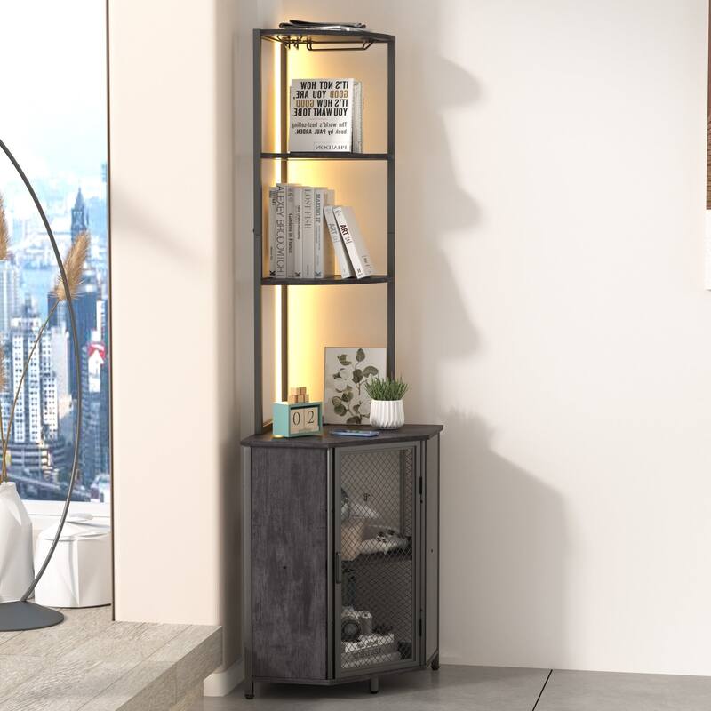 VECELO Tall Bookshelf 63.2"Large Bookcases Organizer with LED Lights Free-Standing Library Bookshelf with 5-Tier Storage Shelves