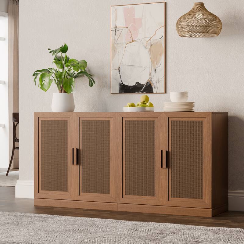 Dovelina Sideboard Buffet Storage Cabinets with Adjustable Shelves,Rattan Door - 62"Lx31"H