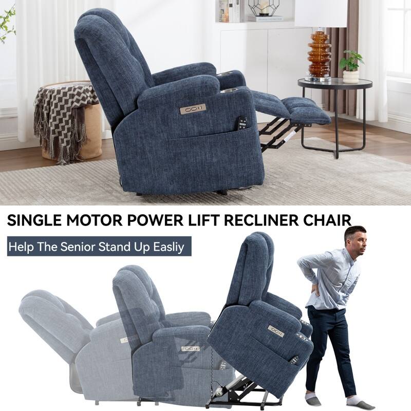 Large Power Lift Recliner with Massage & Heat - Heavy Duty Wide Recliner Chair for Elderly, USB/Type-C Charging, Cup Holders