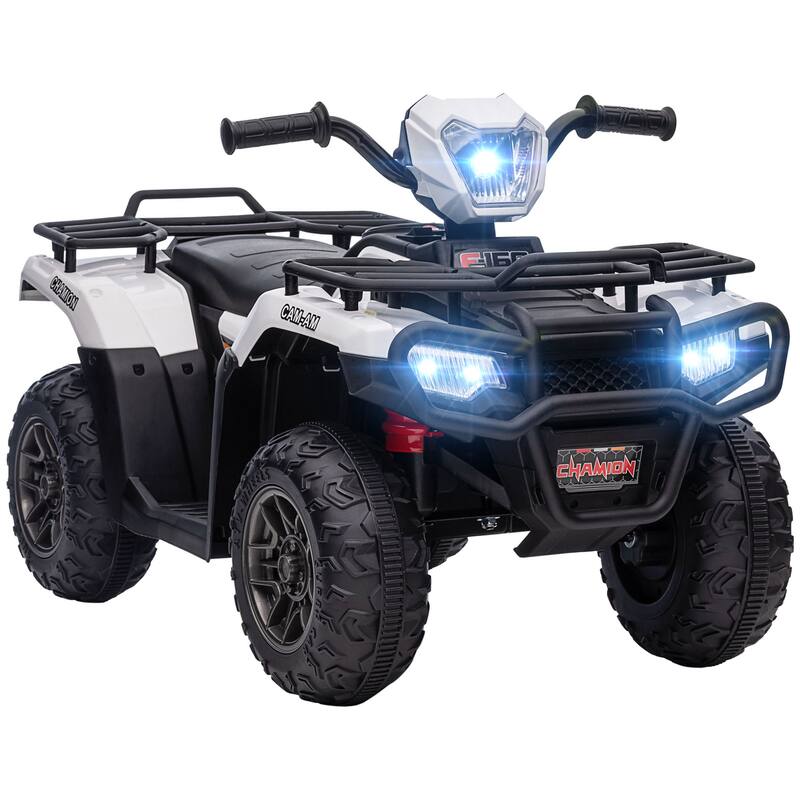12V Electric Kids Quad ATV with Music, LED Headlights, Comfortable Seat, Safe Speed (2.5mph), for Ages 3-6 - White