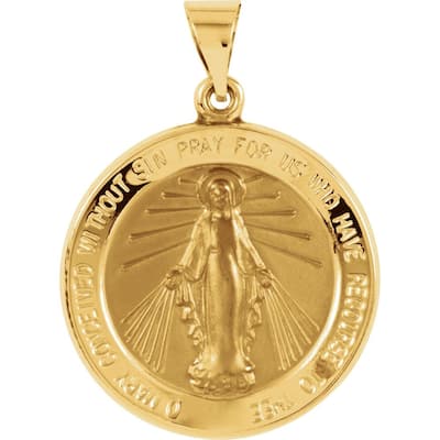 Curata 14k Yellow Gold 22mm Polished Round Miraculous Medal Pendant Necklace, 16"