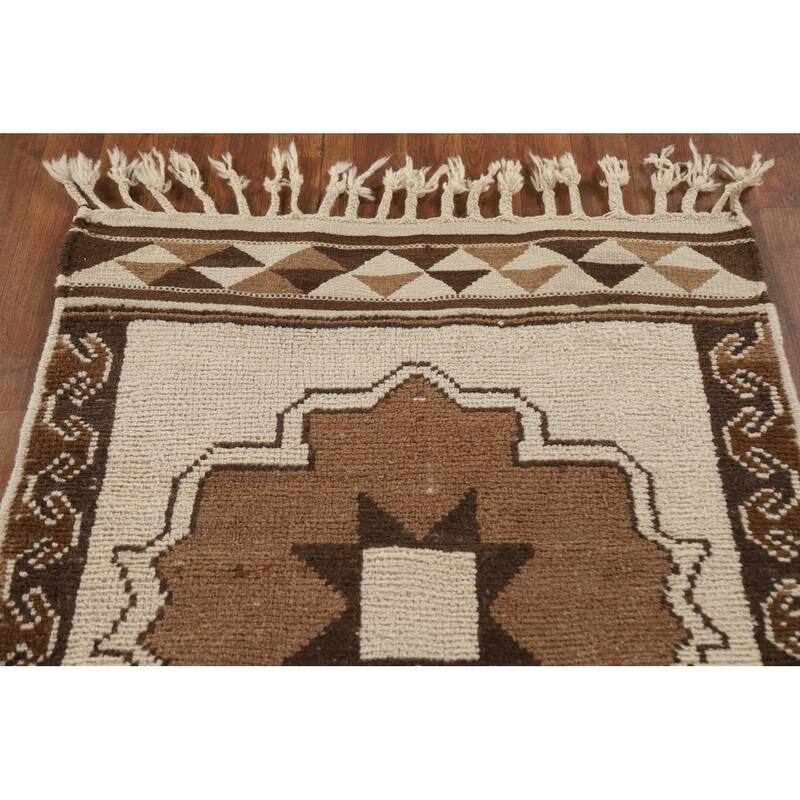 Beige Anatolian Runner Rug Hand-knotted Wool Carpet - 3'2"x 11'10"