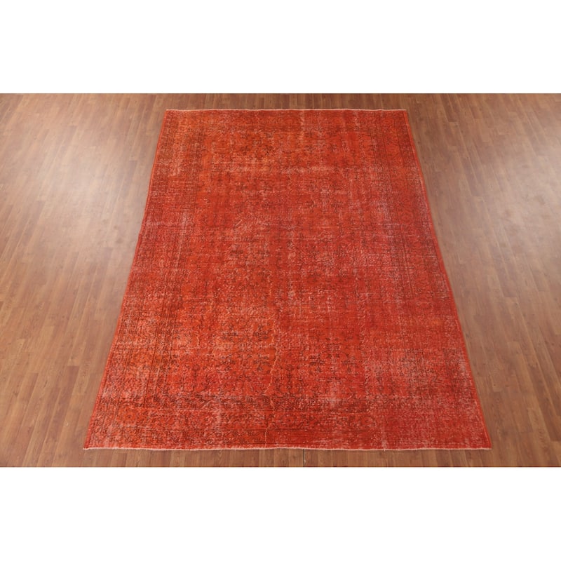 Over-Dyed Orange Anatolian Turkish Vintage Rug Handmade Wool Carpet - 7'7" x 10'8"