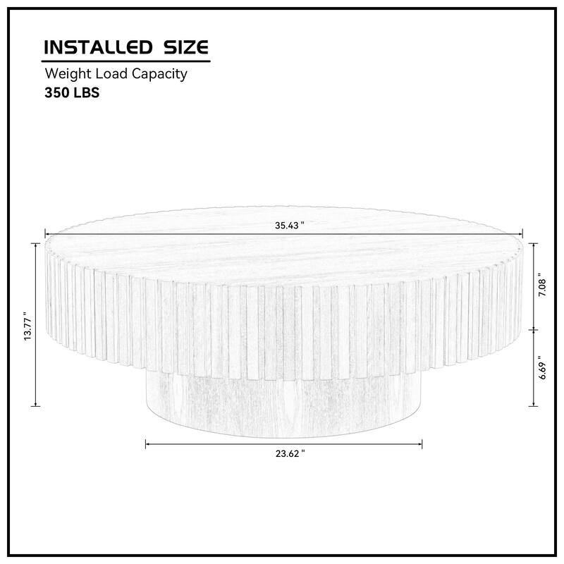 35.43'' Nesting Round Wood Coffee table for Apartment, Modern Living Room Coffee Table with Sturdy Pedestal