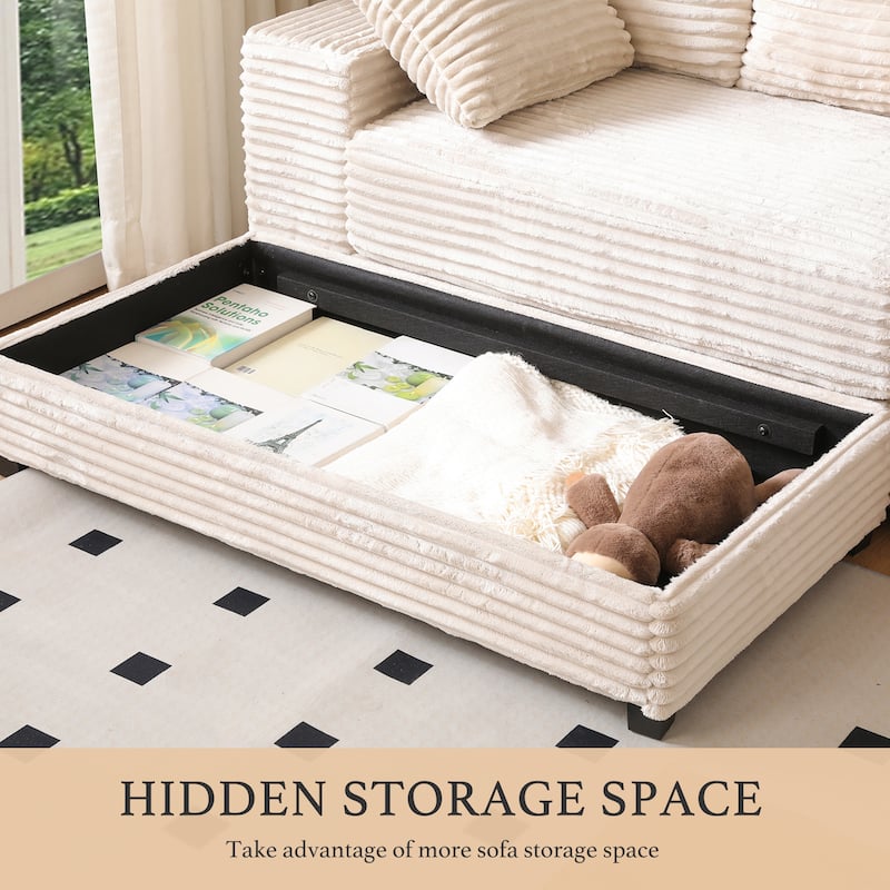 L-Shape Modular Sectional Sofa with Storage Ottoman, Corduroy Upholstered Cloud Couch, Deep-Seat Sofa with 8 Throw Pillows