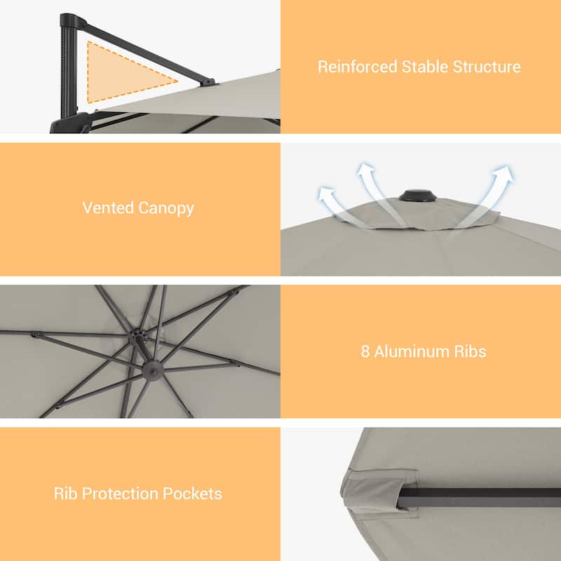 BONOSUKI Outdoor 11Ft UV Protection Patio Cantilever Umbrella w/Base