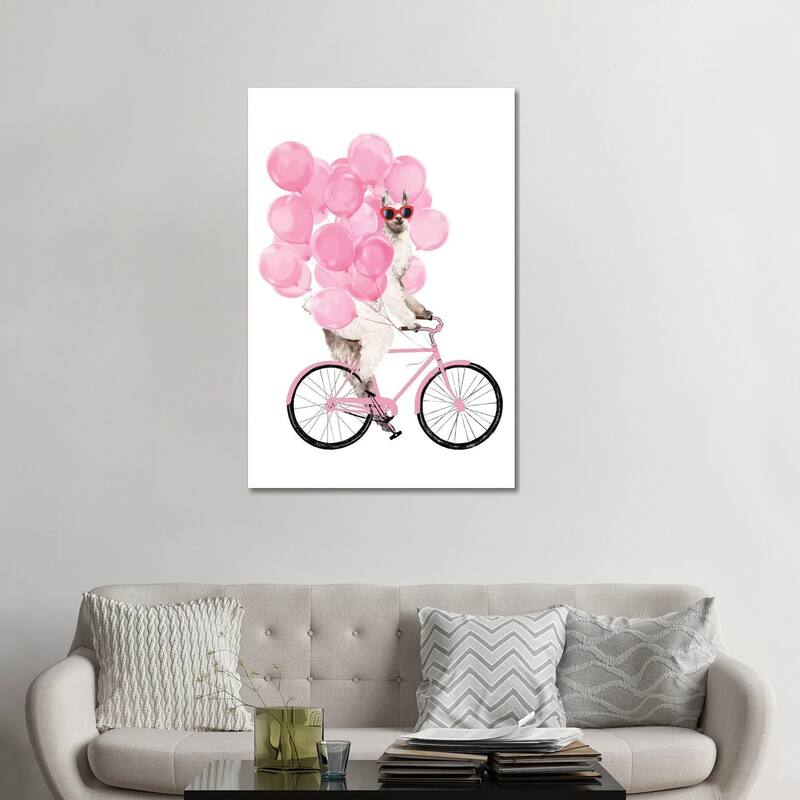 iCanvas "Iding Llama With Pink Balloons" by Big Nose Work Canvas Print - 48x32x1.5
