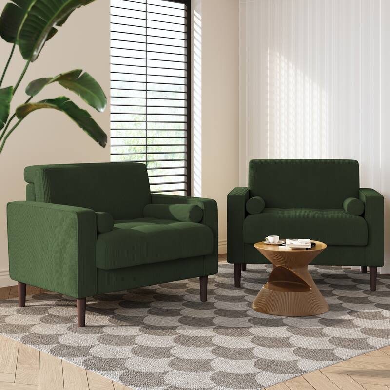 2 Pack Modern Corduroy Wide Armchair with Bolster Pillows