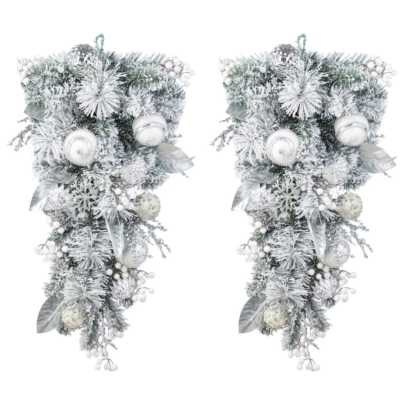 Glitzhome Christmas Berry Bow Pinecone Bell Holy Leaf Teardrop Swag Xmas Wreath - 2PK-A