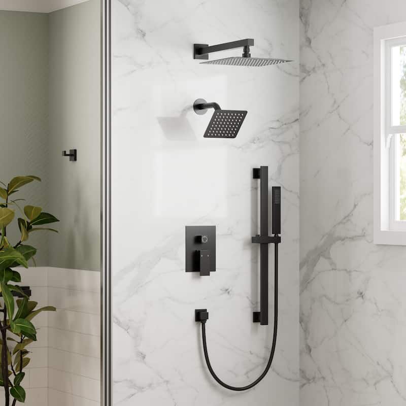 GRANDJOY Shower Faucet Set 10 and 6 inch Wall Mount Rainfall Dual Shower Heads with Handheld Shower Spray Combo High Pressure