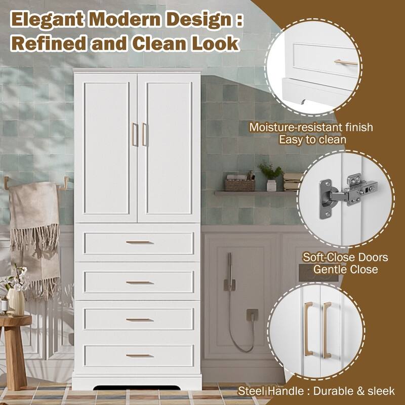 Freestanding Bathroom Cabinet with 3 Drawers, Adjustable Shelf, Soft-Close Doors