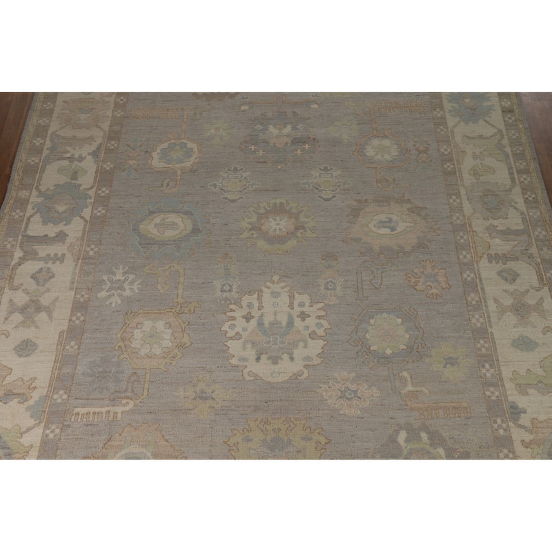 Vegetable Dye Oushak Turkish Area Rug Hand-Knotted Grey Wool Carpet - 9'2" x 12'4"