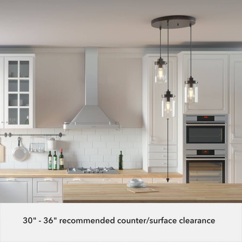 Hunter Devon Park 3-Light Round Cluster Pendant - Kitchen Island, Dining Room, Entry - Farmhouse, Rustic