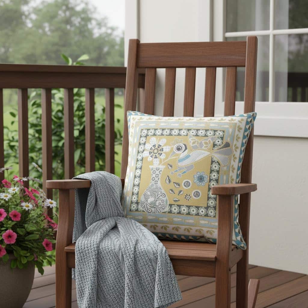 HomeRoots 18" x 18" Beige and White Peacock Blown Seam Floral Indoor Outdoor Throw Pillow - 18.00' X '5.00' X '18.00