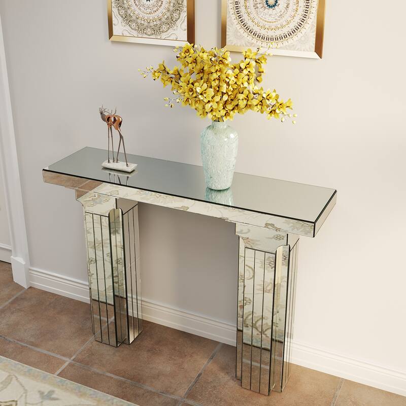 Mirrored Console Table Wide Bling Silver Mirror Entryway Desk Modern Rectangle Sofa Table Entryway Tables for Living Room