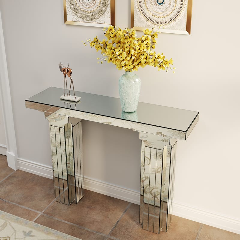 Mirrored Console Table Wide Bling Silver Mirror Entryway Table Modern Rectangle Sofa Table Entryway Desk for Living Room