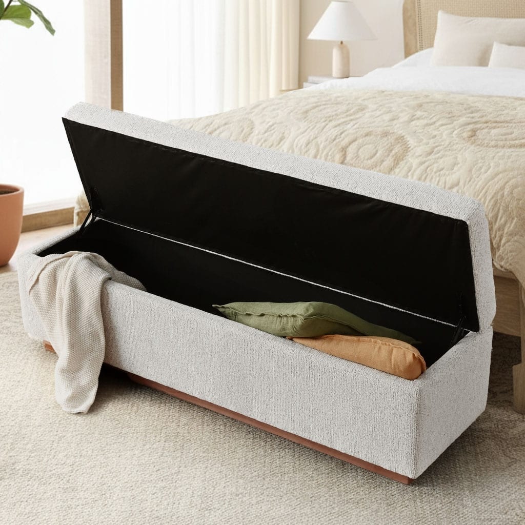 Modern 60" Chenille Weave Upholstered Storage Bench