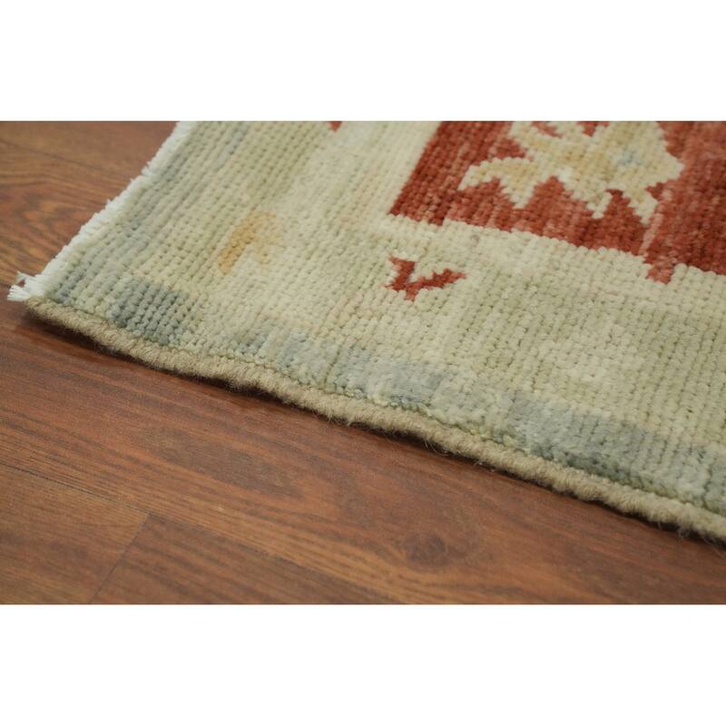 Vegetable Dye Wool Oushak Turkish Area Rug, Floral Geometric Carpet - 11' 8'' X 9' 3''