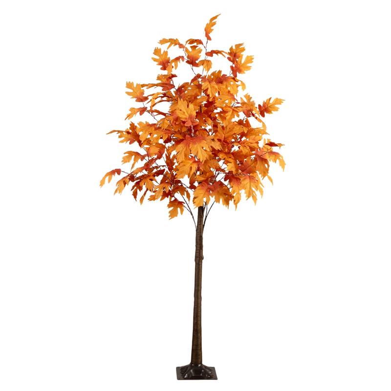 Pre-Lit Artificial Autumn Maple Fall Tree - 7' - Warm White LED Lights
