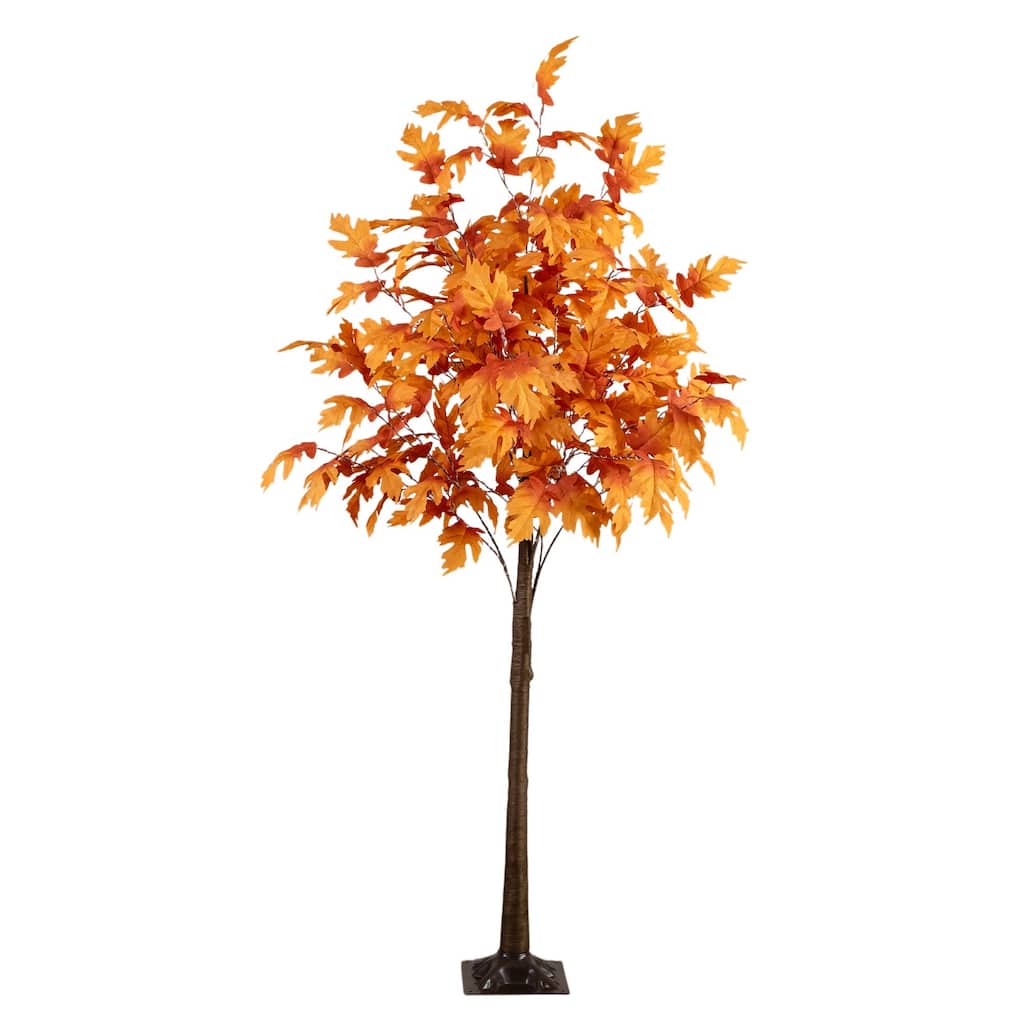 Pre-Lit Artificial Autumn Maple Fall Tree - 7' - Warm White LED Lights
