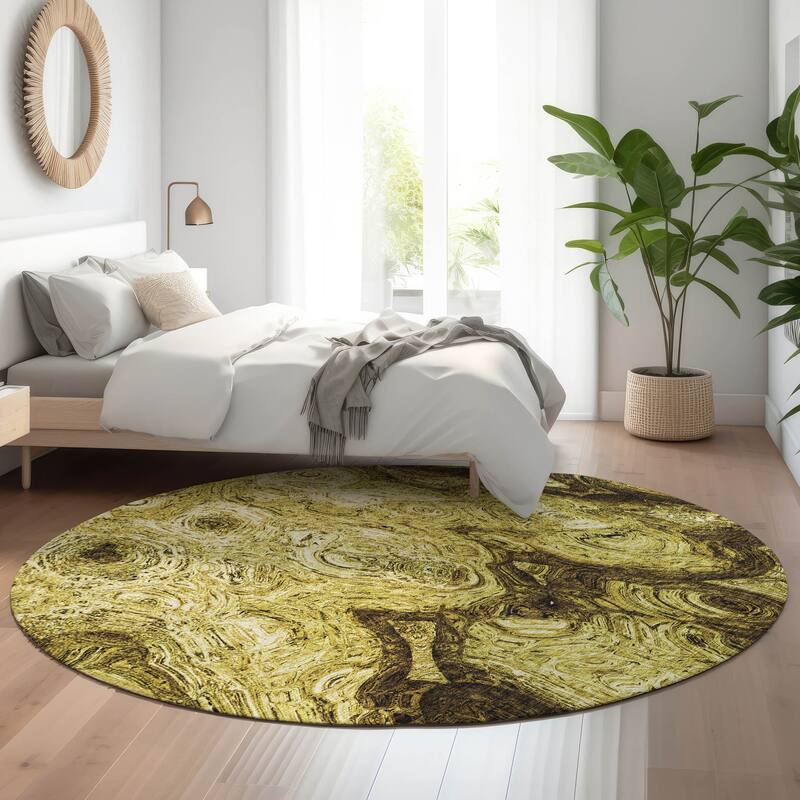 Premium Washable Super Soft Abstract Modern Mayfield Rug - Gold - 8' x 8' - Round