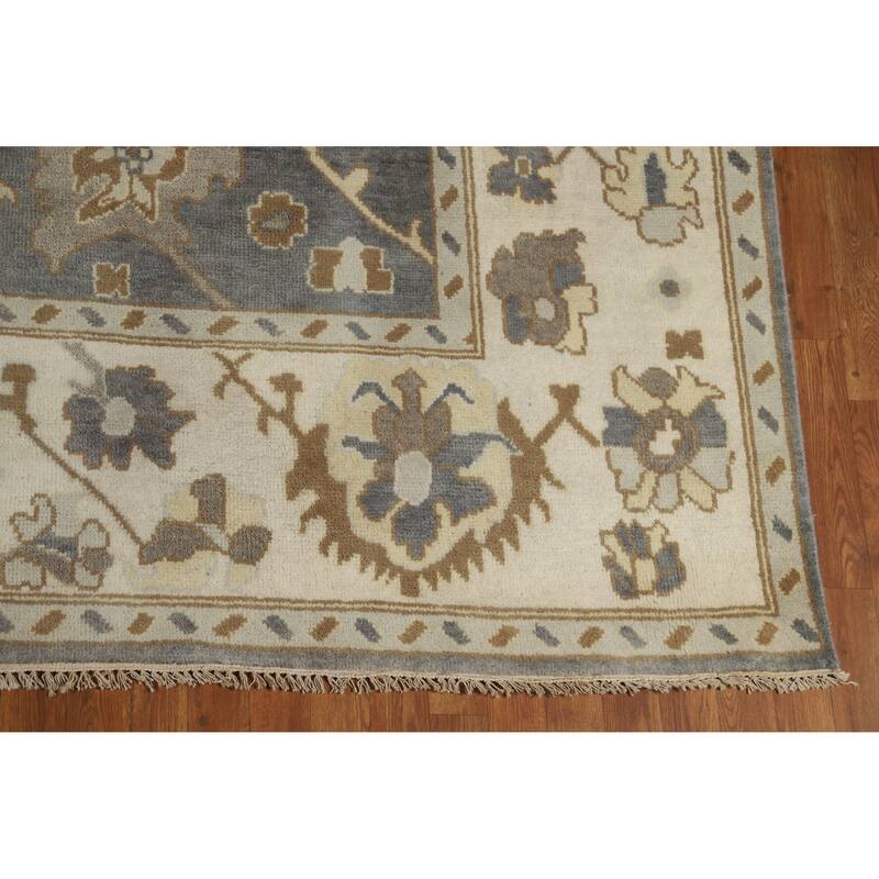Slate Gray Oushak Indian Area Rug Hand-Knotted Wool Carpet - 8'10" x 11'8"