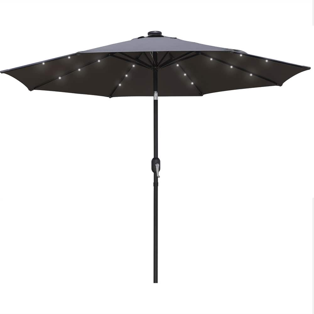 Sierra Outdoor Solar-Powered LED Umbrella with Adjustable Tilt, Water-Resistant Canopy & Powder-Coated Steel Pole