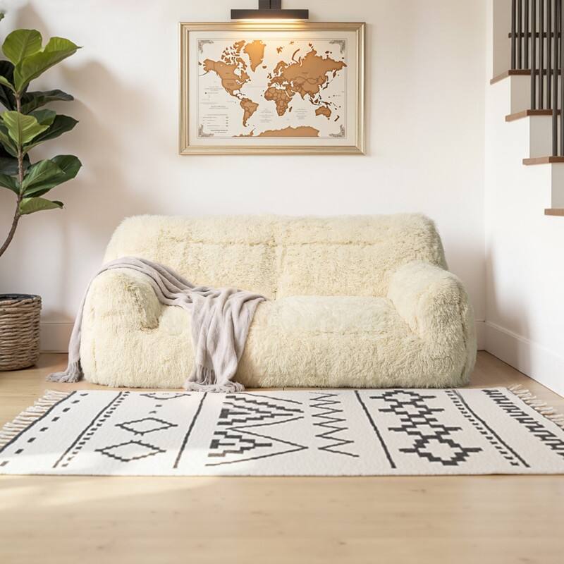Plush Fluffy Faux Fur Foam Filled Bean Bag Chair, Cozy Soft Loveseat Floor Sofa