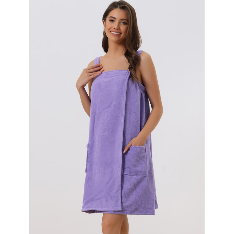 Womens Towel Wrap Bathrobe Spa Towels Robe with Adjustable Closure for Gym Shower - Grape Shake - S