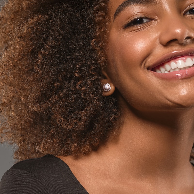 Miadora 6-6.5mm Cultured Freshwater Pearl and 3/8 CT TGW Created White Sapphire Halo Stud Earrings 10k White Gold