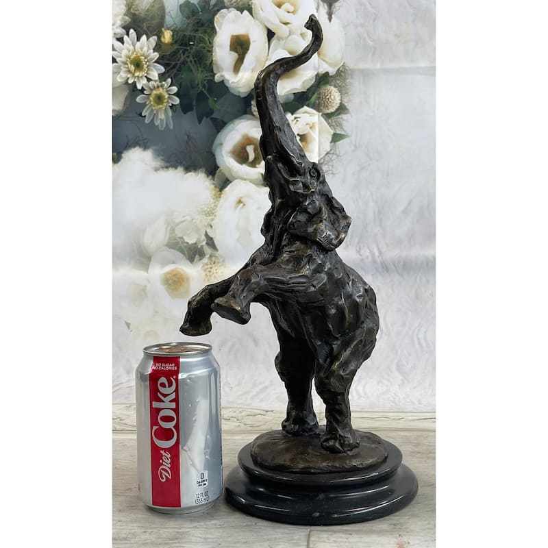 Happy Elephant Bronze Sculpture Statue Art Decor Marble Base Figurine Home Deco