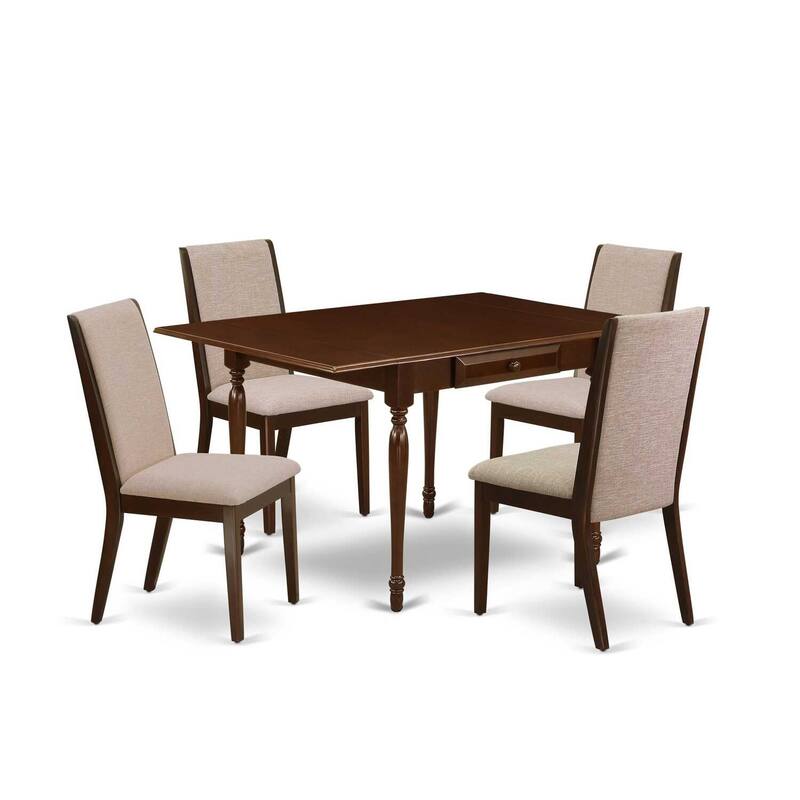 5-Piece Mahogany Finish Solid Wood Top - Rectangular Dining Room Set with Leaf - Seats 4