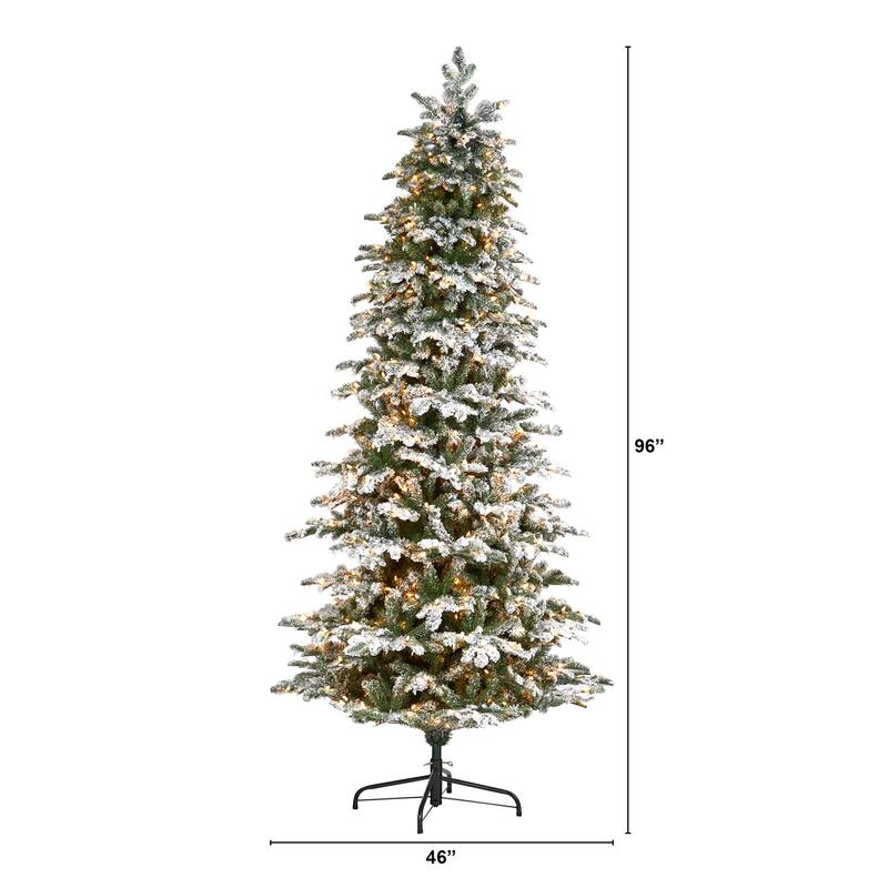 8' Flocked North Carolina Fir Artificial Christmas Tree Clear LED - 8 Foot
