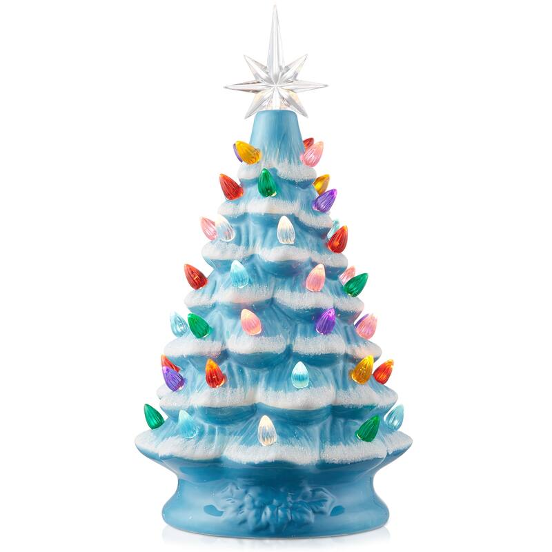 12in Hand Painted Ceramic Christmas Tree PreLit Tree with Star