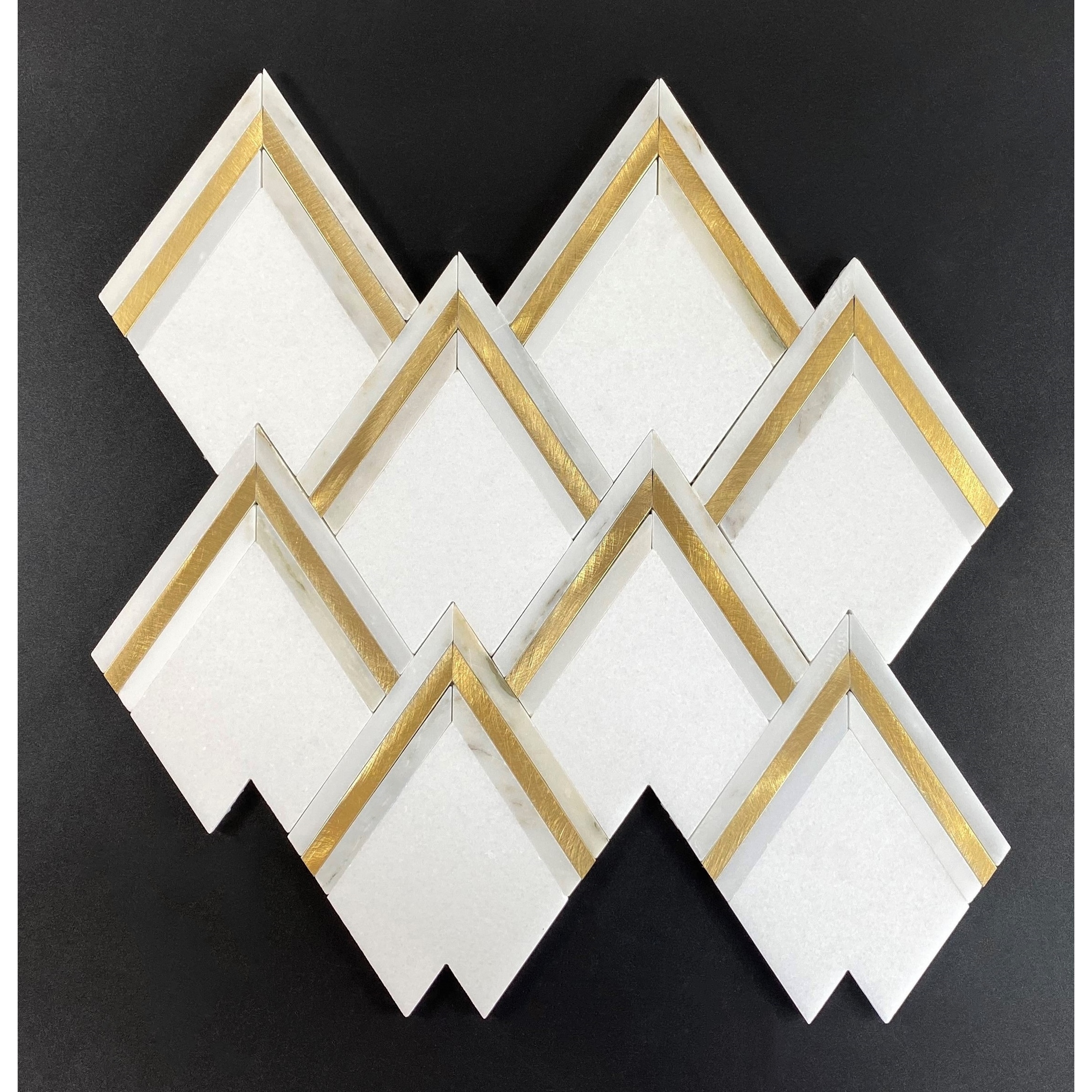 Thassos White Marble & Gold Metal Diamond Geometric Mosaic Wall Tile - Caes (10 Sheets)