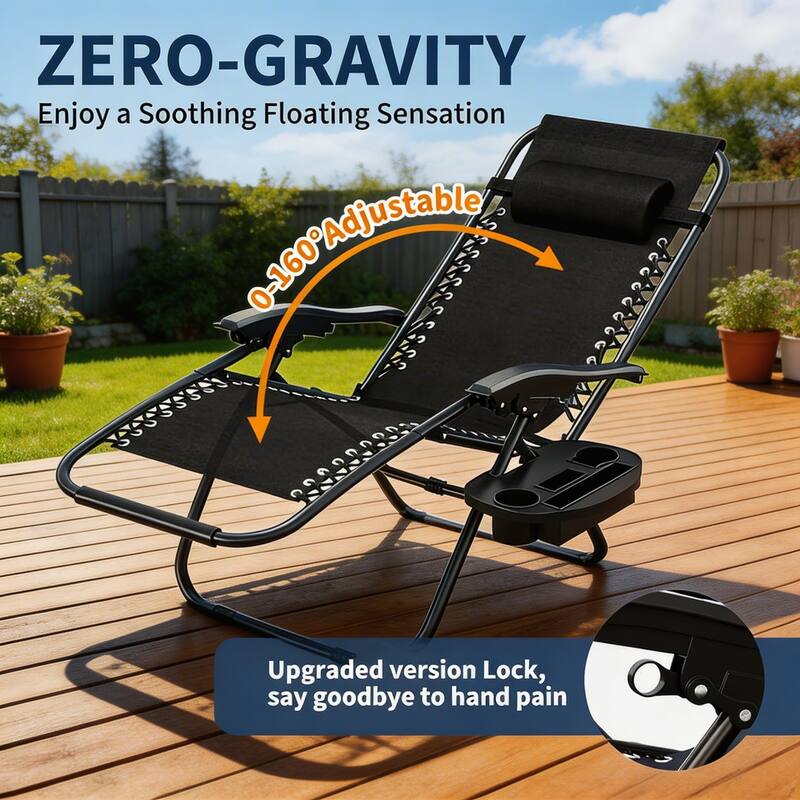 Zero Gravity Chair Set of 2, with Pillow & Cup Holder Tray