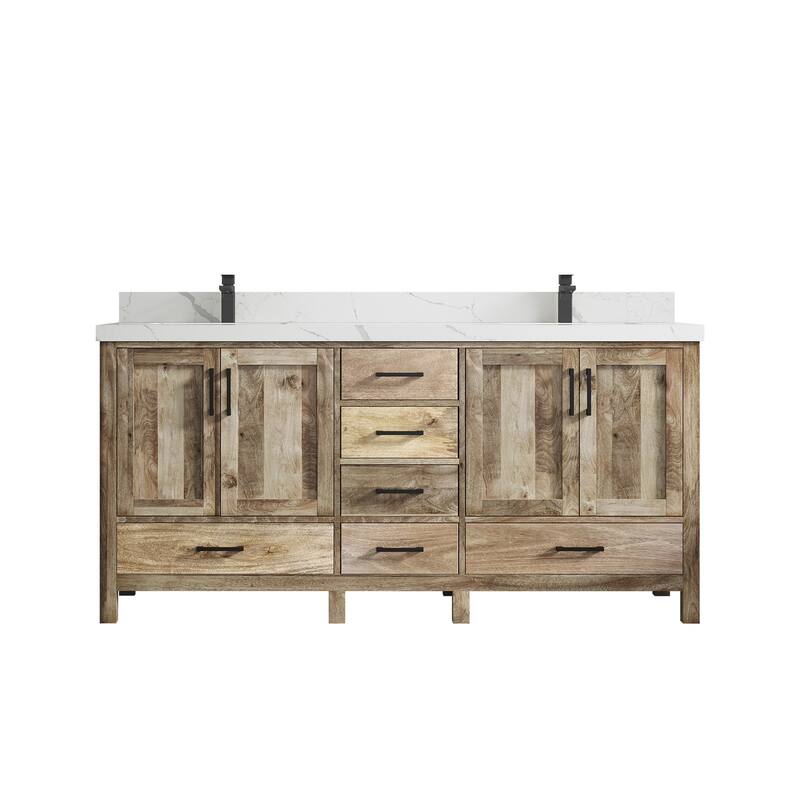 Willow Collections 72 in. W x 22 in. D Malibu Mango Double Sink Bathroom Vanity with Countertop - 2" Calacatta Laza - Natural Mango
