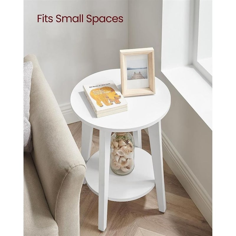 2-Tier Modern Nightstand Table Round Walnut Side Table for Bedroom Living Room or Entryway - 15.8”L x 15.8"W x 19.7”H