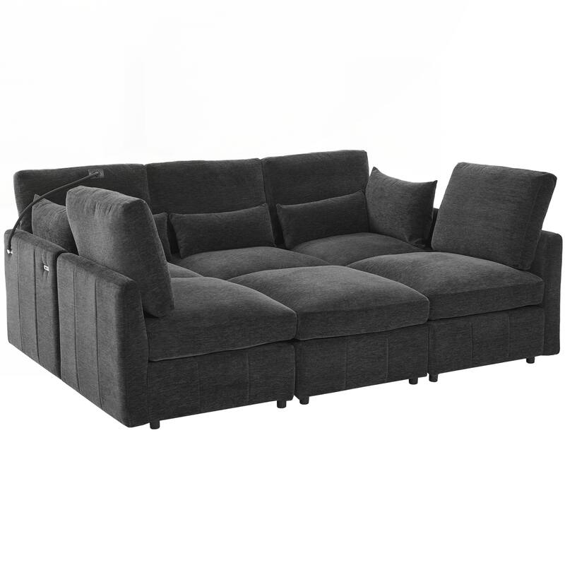 Modern Sectional Sofa Modular Sofa 85.4" U-shaped Sofa Couch Sofa Bed L-shaped Sofa with a Movable Ottoman