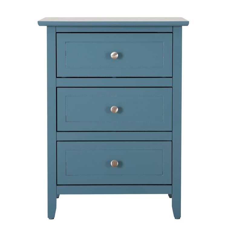 3 Drawer Teal Nightstand, 25 Inch Modern Minimalist Bedside Table with Real Wood Veneers