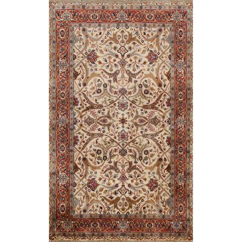 Vegetable Dye Floral Kashan Oriental Wool Area Rug Handmade Carpet - 4'0" x 6'1"