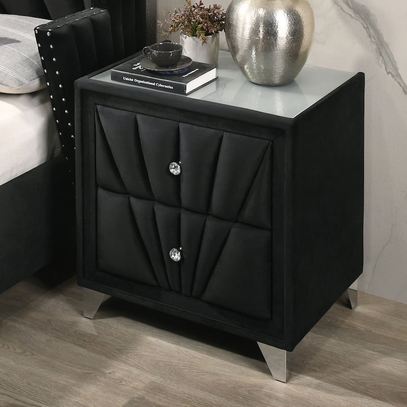 Ambrosia Transitional Black Fabric 2-Drawer Nightstand by Furniture of America