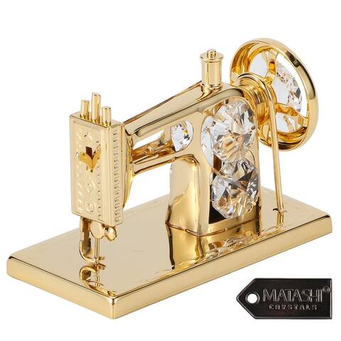 Matashi Home Decorative Showpiece 24K Gold Plated Crystal Studded Sewing Machine Ornament