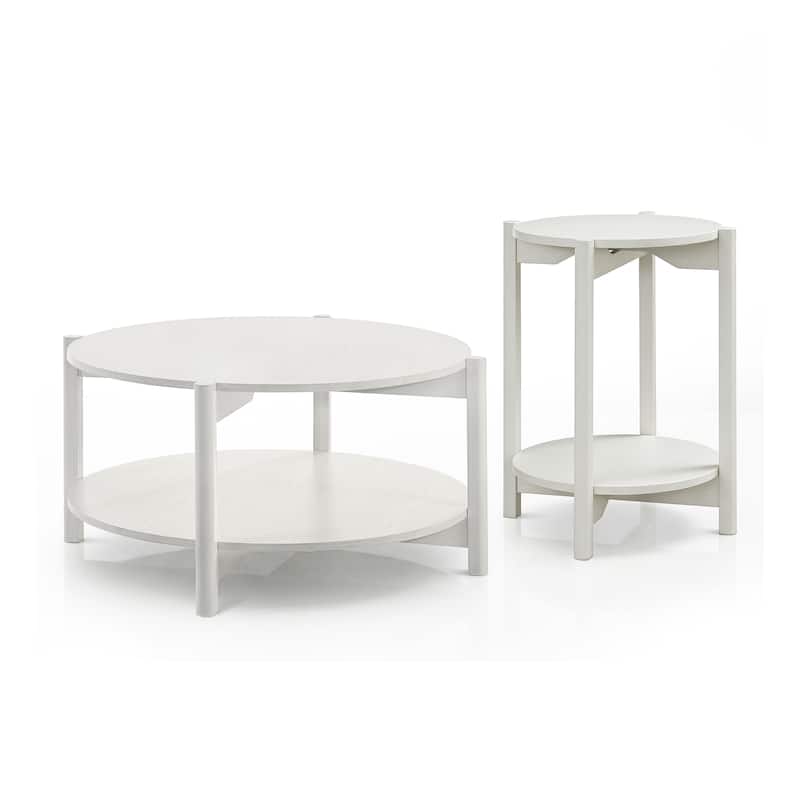 Furniture of America Rovion 2-Piece Round Wood Coffee Table Set with Open Bottom Shelf