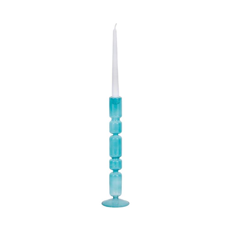 Glass Stacked Mix Bubble Taper Candle Holder - Blue